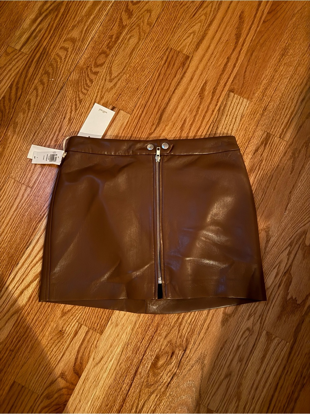 Aritzia Faux Leather Brown Mini Skirt with Front Zip